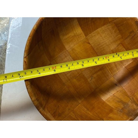 Vintage MCM Sliced Bamboo Serving Bowl Salad 10” - Picture 8 of 8